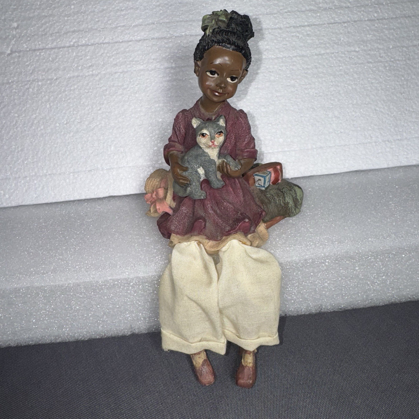 1 Shelf Sitter- Black/African American Girl Cat Hat Fabric Dangling Legs