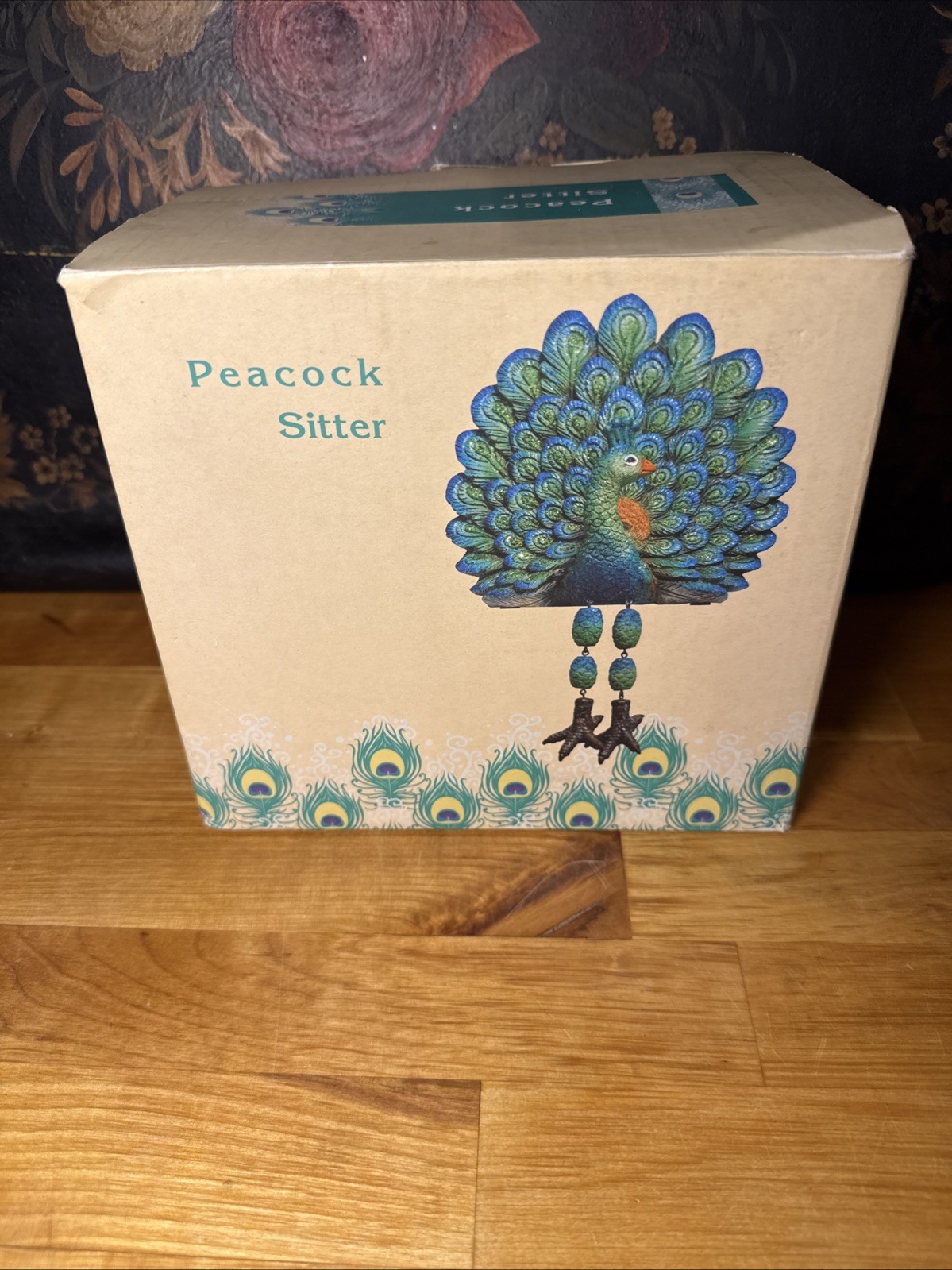 Vintage Cracker Barrel Peacock Sitter Shelf Sitter In Original Box