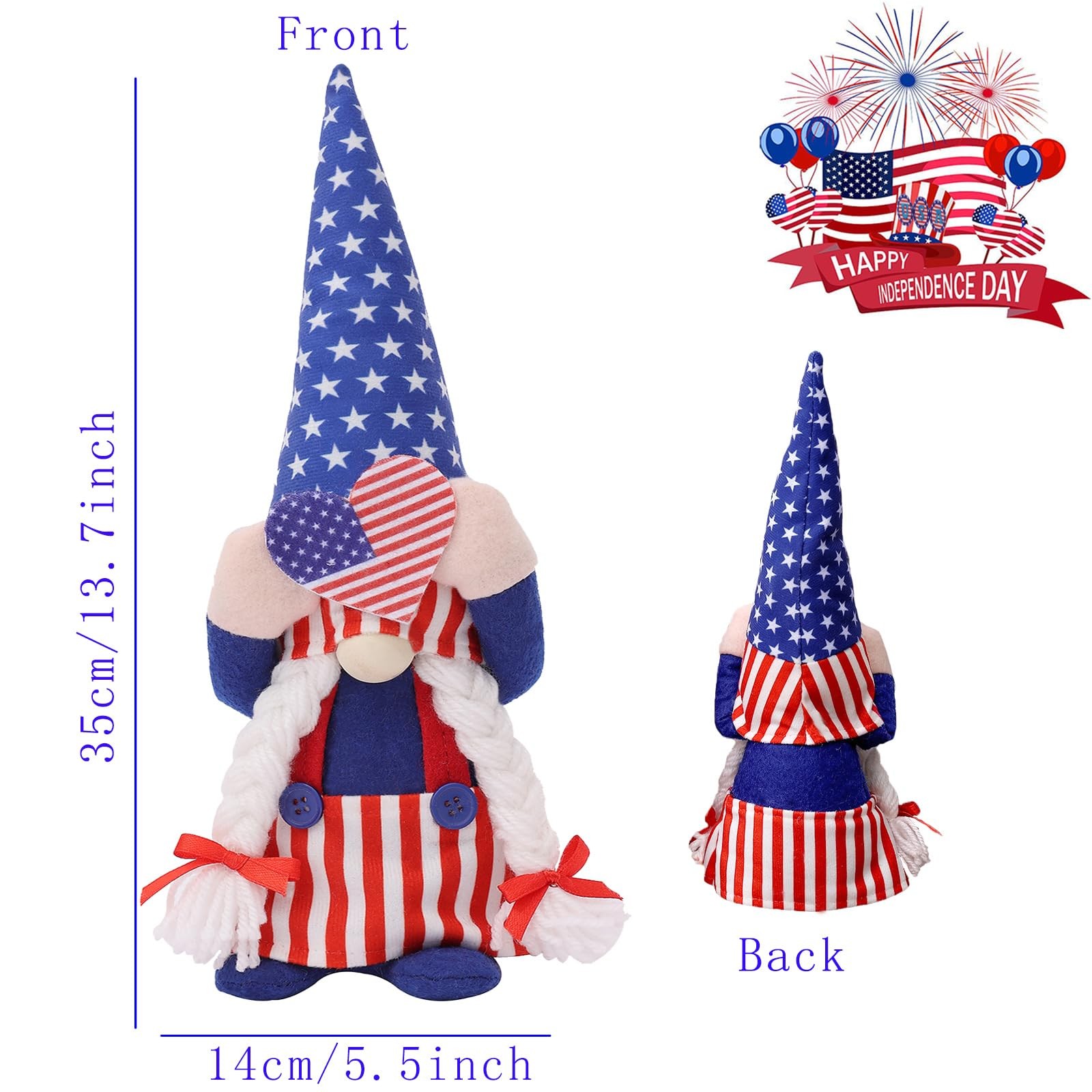 4Th of July Gnomes Decorations,2 Pcs 250Th Anniversary Patriotic USA Gnome Plush