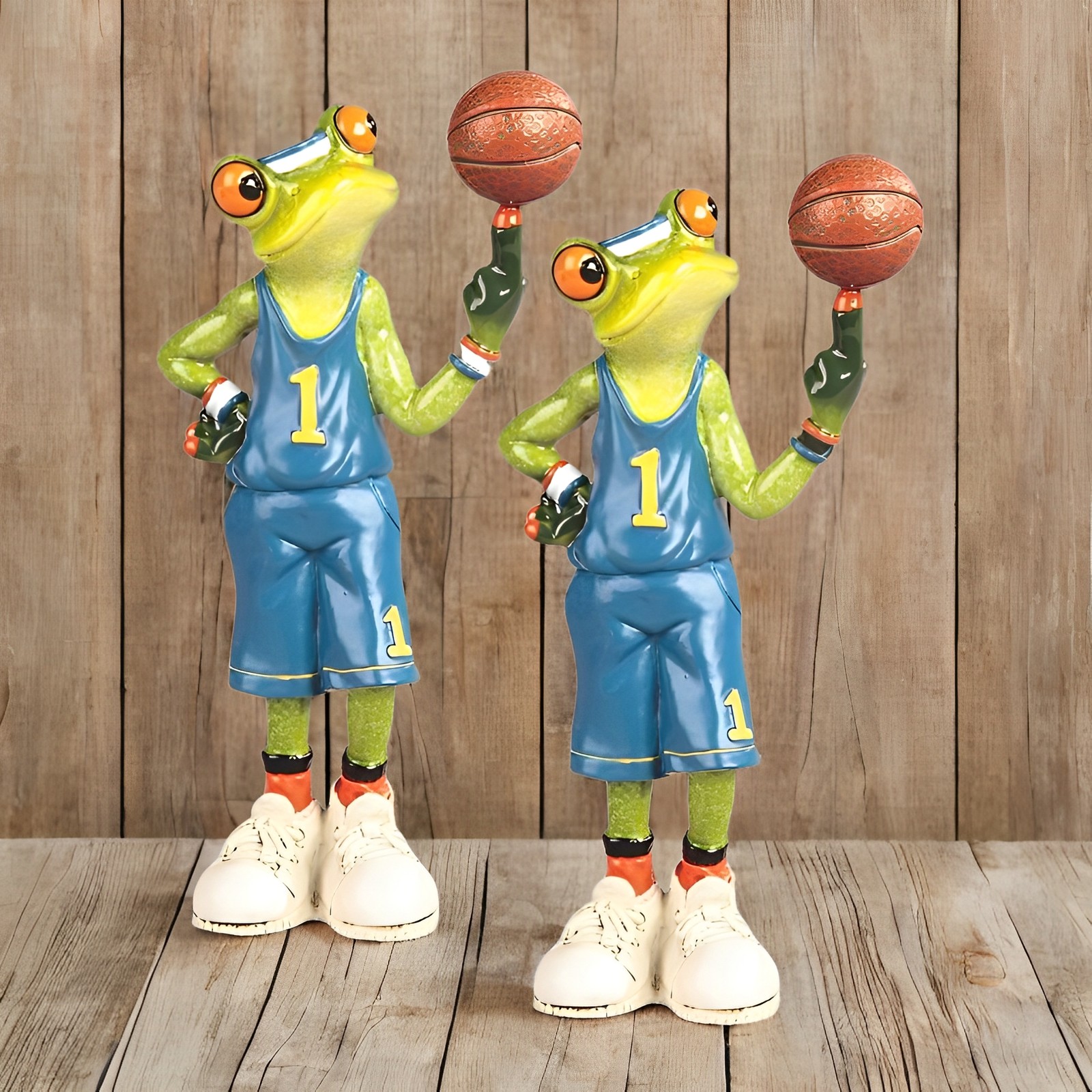 2-PC Gift Set 6.75″H Frog the Basketball Player Figurine Ornament Home Decor