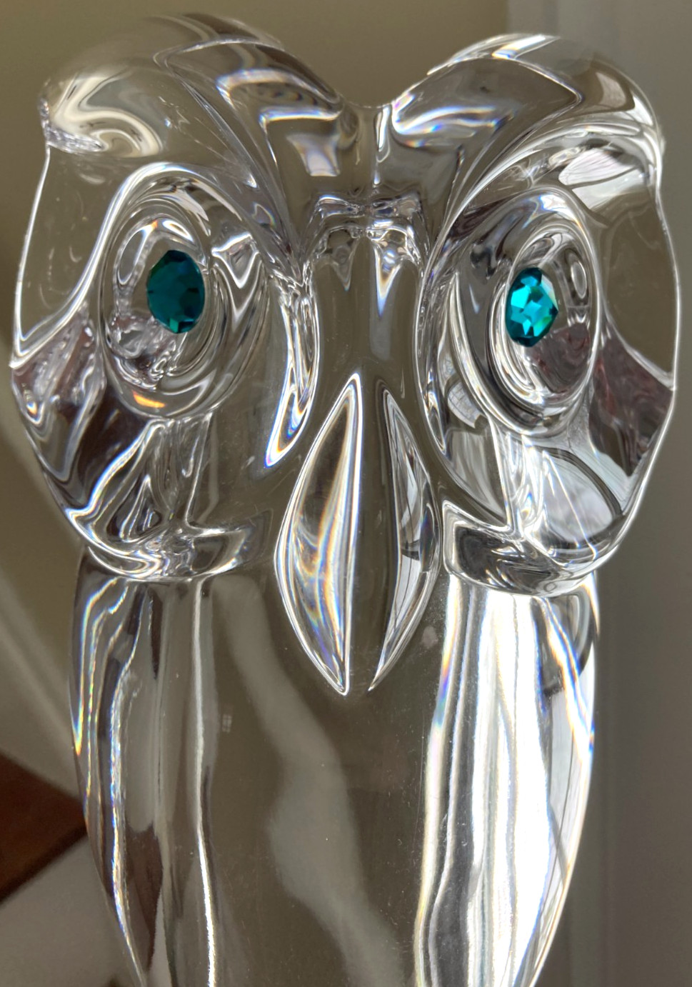 Vintage Cristal de Sèvres Large-Sized Owl Sculpture With Turquoise Eyes – 12″T