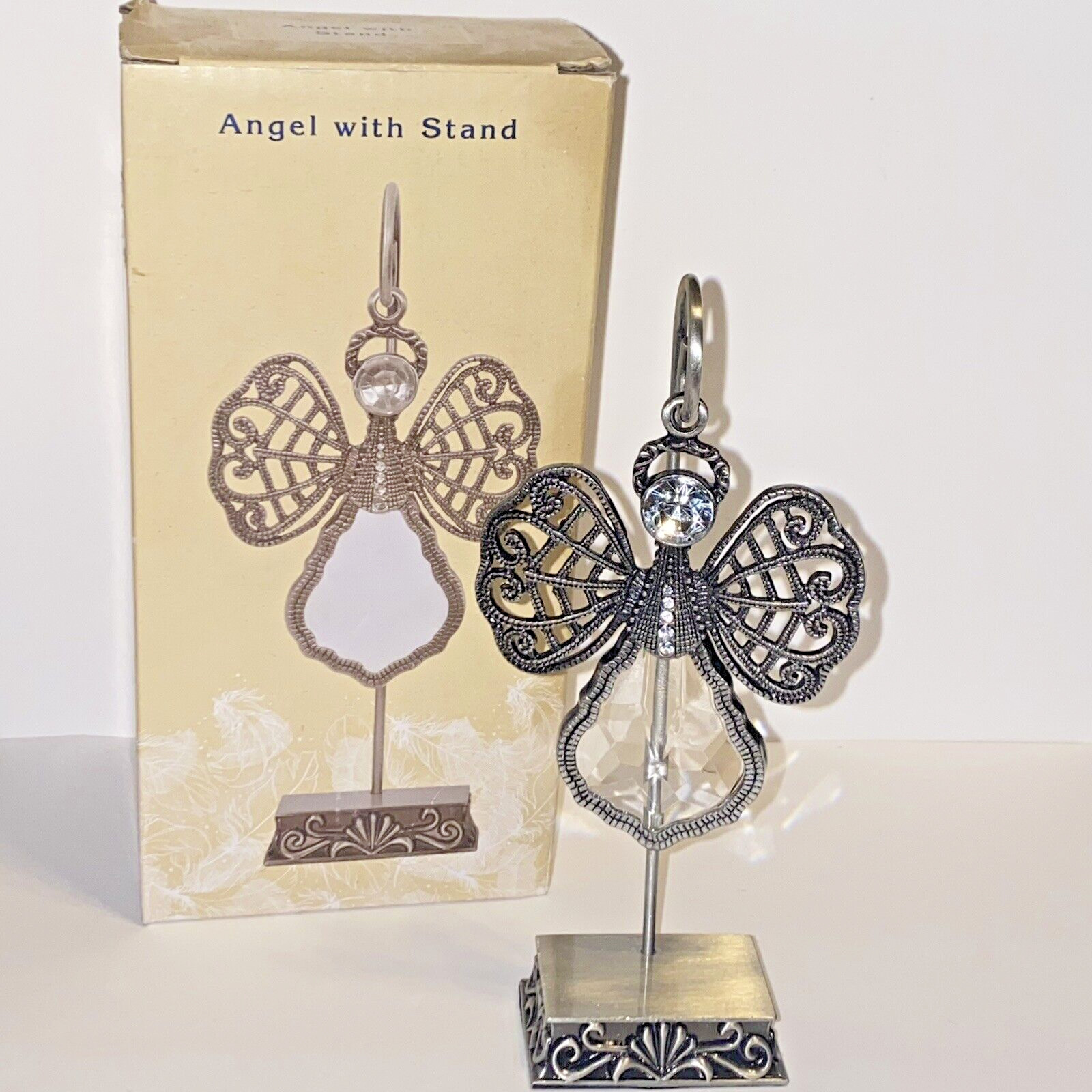 Cracker Barrel Exclusive Hanging Angel with Decorative Silver Metal Stand