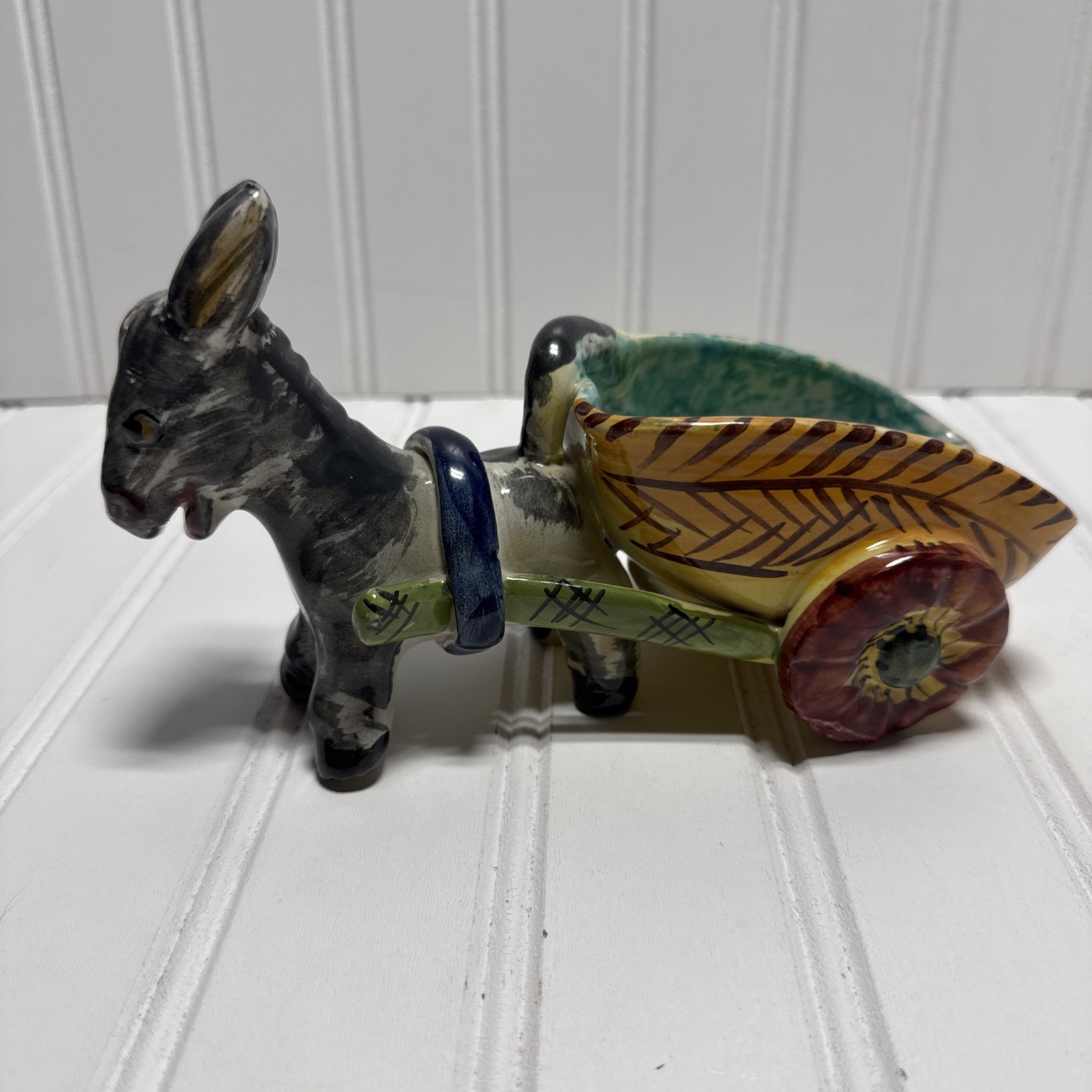 Vintage Italian Pottery Ceramic Donkey Cart Planter Ashtray Candy Dish 367/501*