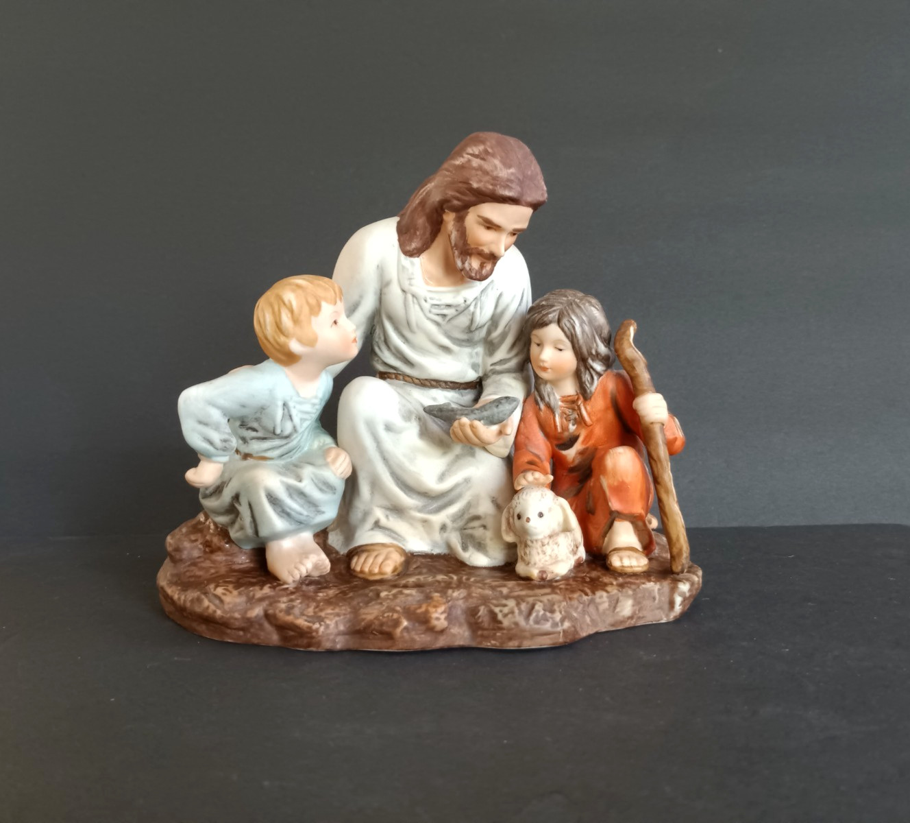 Vintage Jesus w Children HOMCO 1983 The Fisherman Figurine Masterpiece Christian