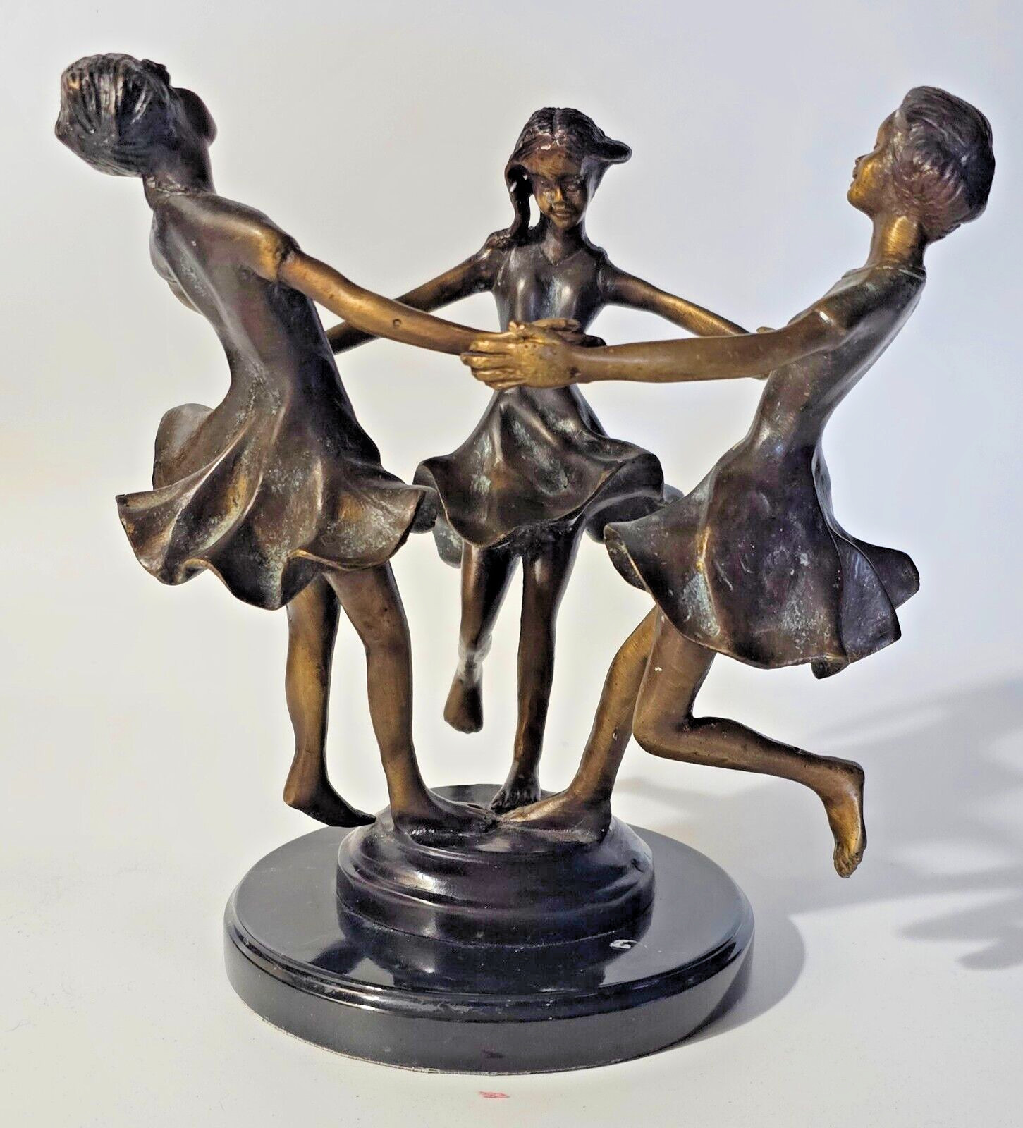 Maitland-Smith Bronze Sculpture Three Dancing Girls Marble Base 9×9
