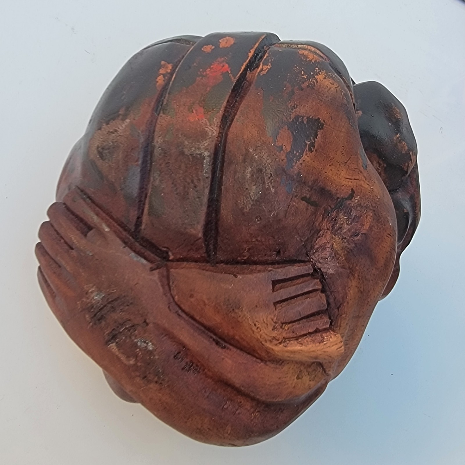 Hand Carved Wood Weeping Buddha Crying Yogi Statue Meditating Figurine