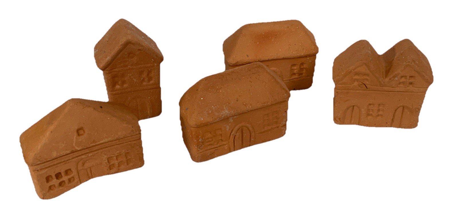 5 Mini 3D Clay Terra Cotta Houses Village Rustic Primitive Craft Holiday Decor