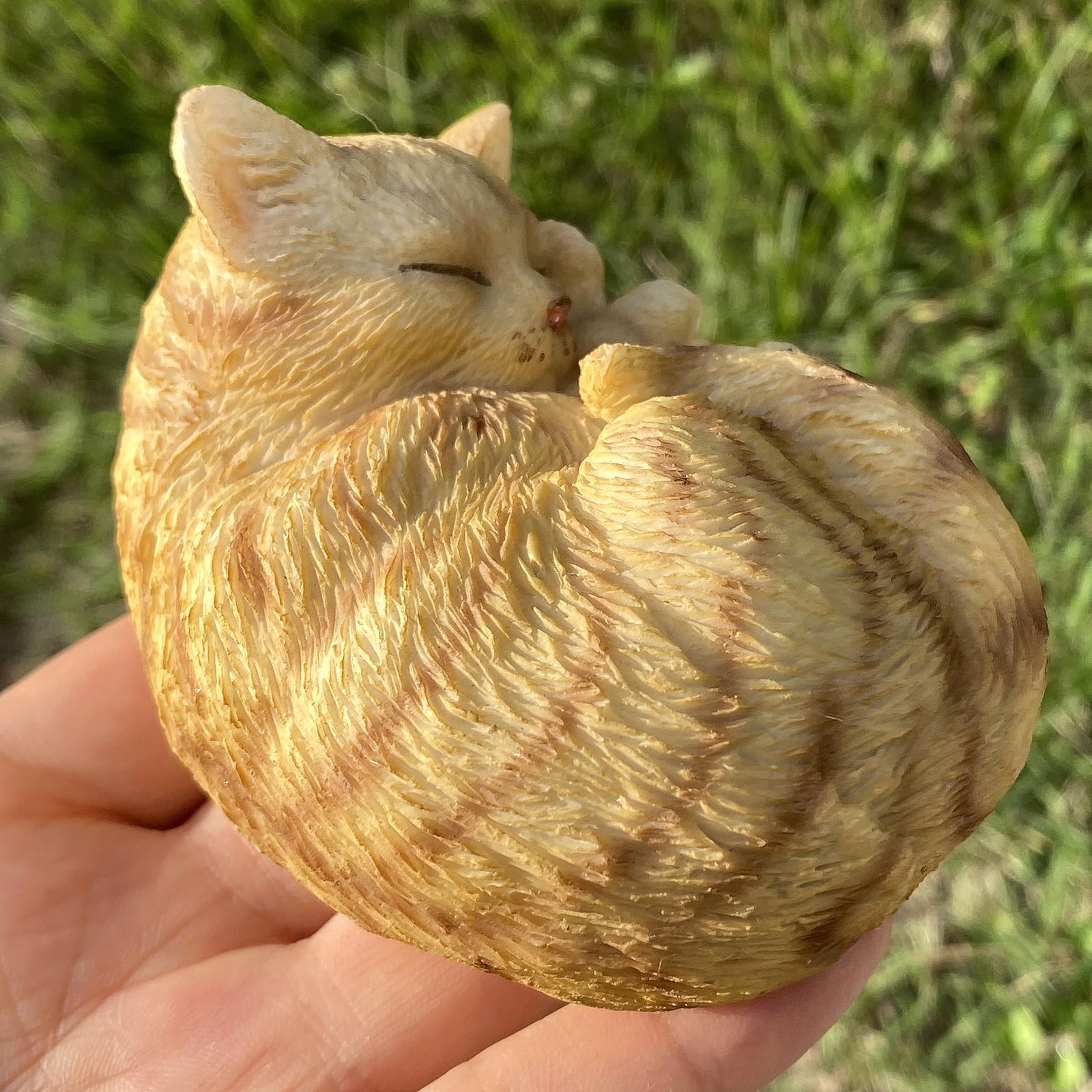 Mini Resin Orange Tabby Cat Statue Simulated Sleeping Kitten Sculpture Figurine