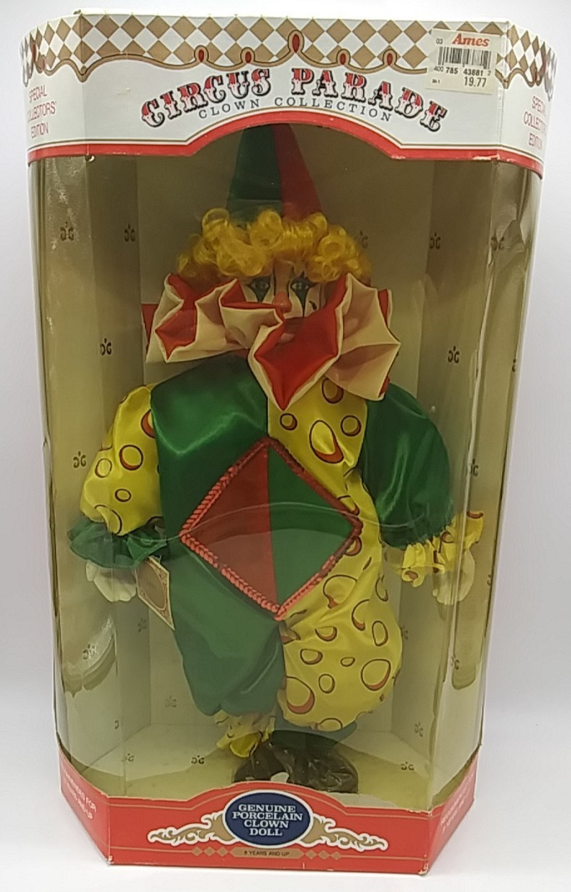 Vintage 1992 Anco Circus Parade Porcelain Clown “SAM” NEW In Damaged Box