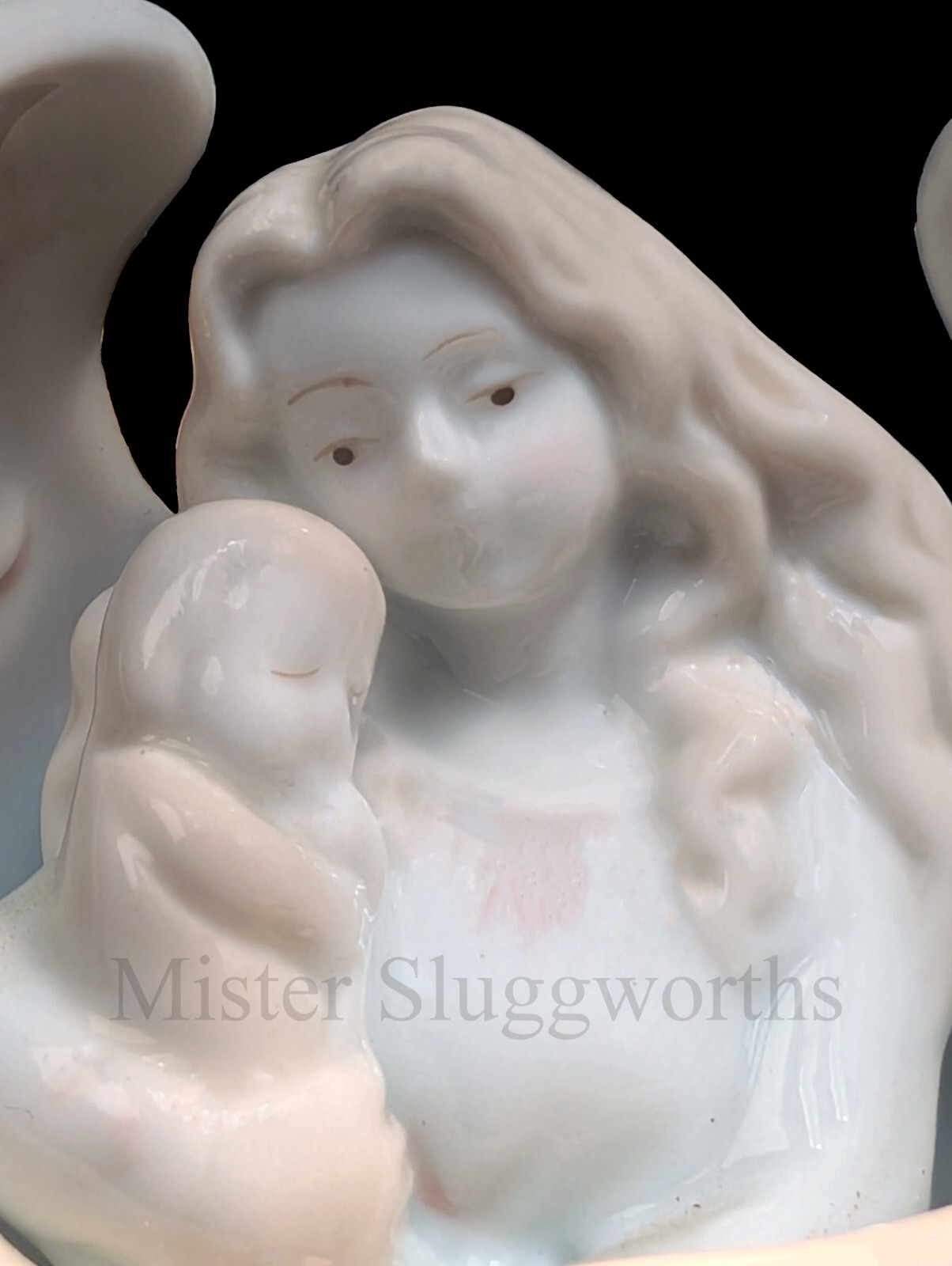 1990 Russ Berrie Porcelain Ceramic Guardian Angel & Baby Figurine Holiday Decor