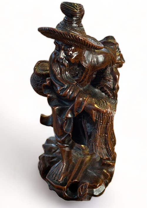 Japan Carved Resin Fisherman Figurine 6” Fortune Ebisu Immortal Wealth Vintage