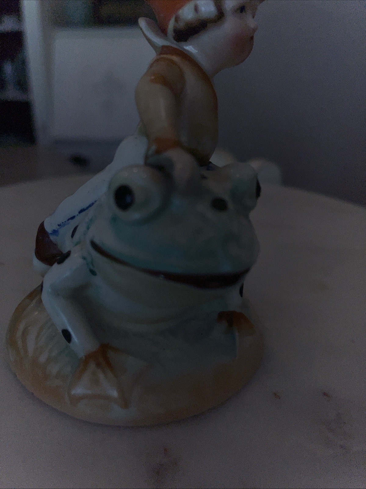 RARE Occupied Japan Ceramic Pixie Fairy Elf Riding A Frog