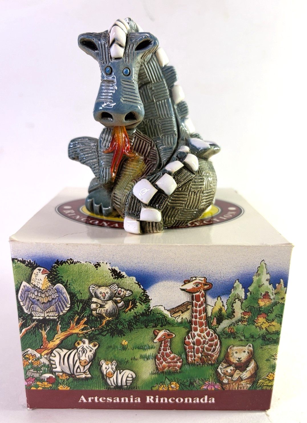 Artesania Rinconada Fire Breathing Dragon Figurine Vintage 1980s w/Box & Sticker