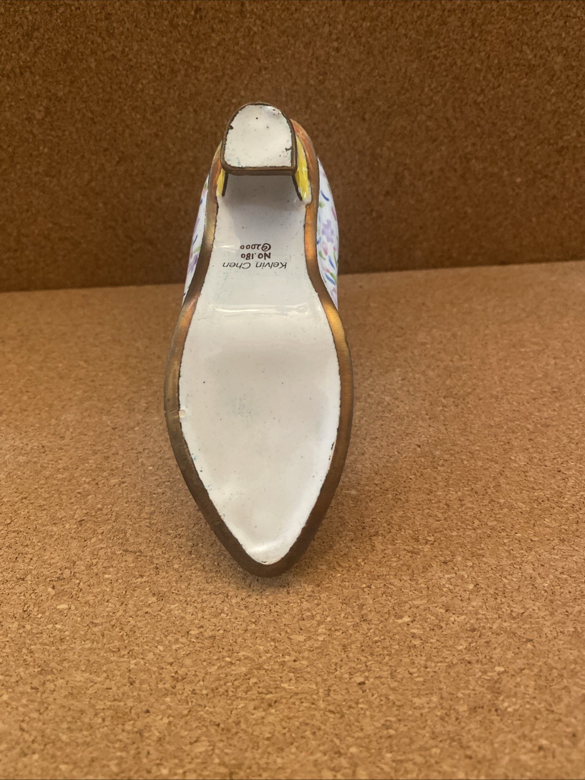 Kelvin Chen Miniature Enameled Victorian Style Lady’s Boot. White Instep