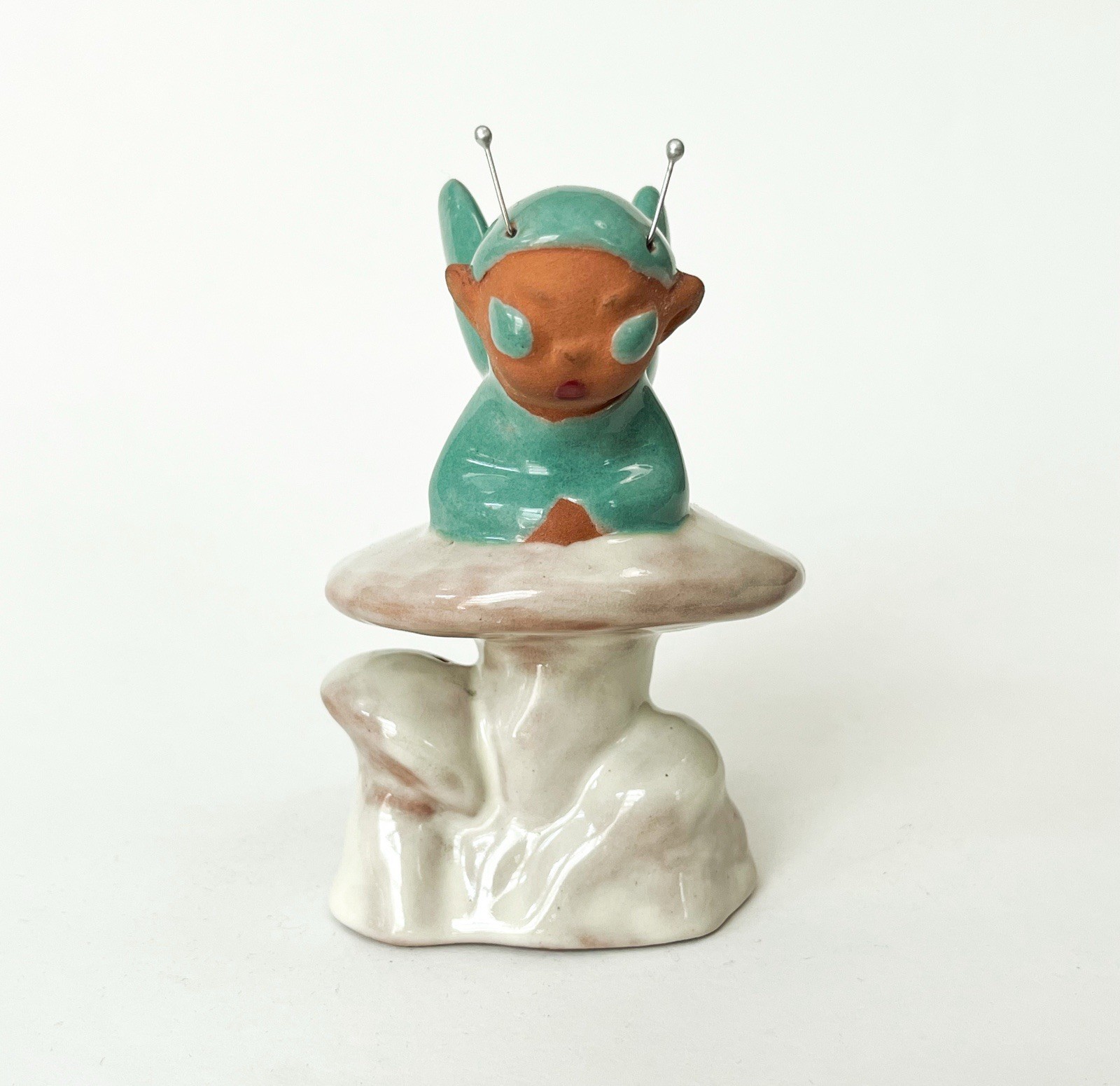 Elf Pixie Mushroom Doll Studio Pottery Figurine Porcelain Red Clay Porcelain VTG