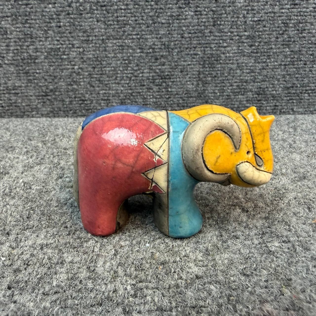 African Raku Pottery Elephant Figurine Handmade South Africa Folk Art