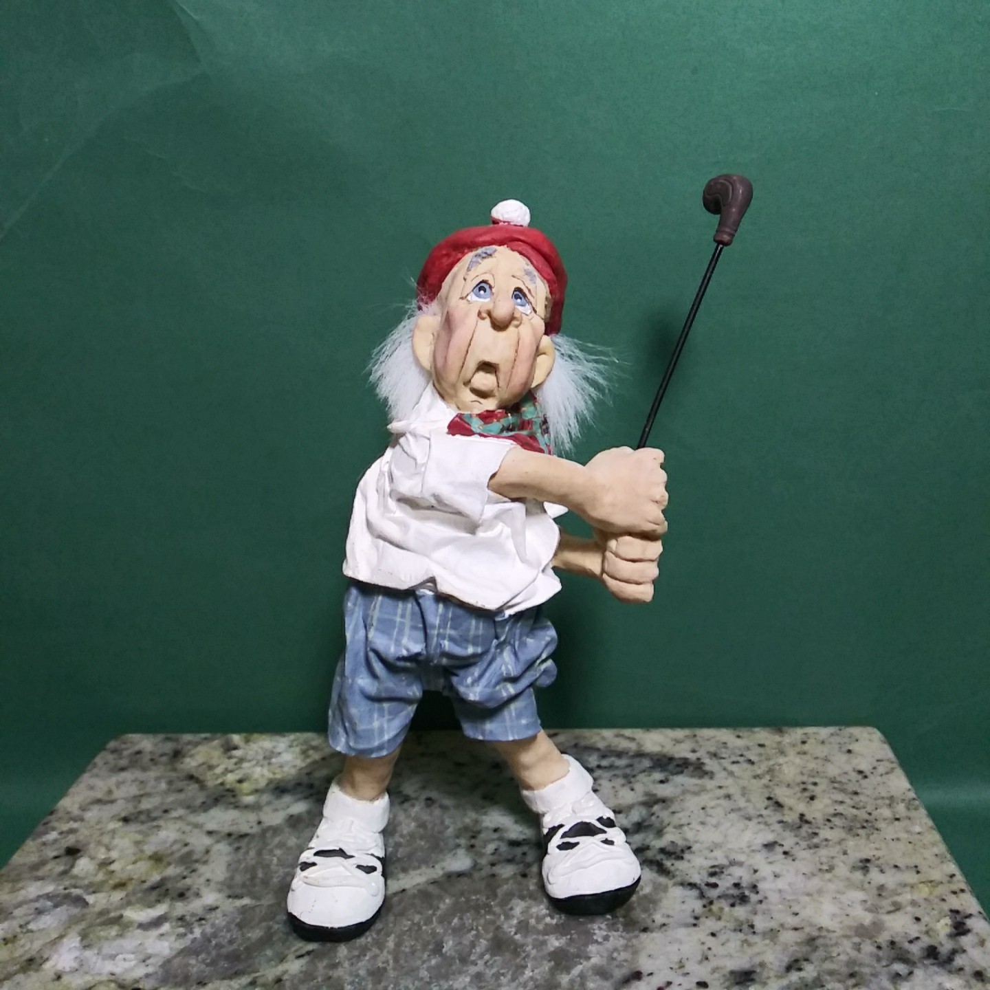 Old Man Golfer Golf Swing Gray Hair Figurine Statue Cast Art By Kristin 1993