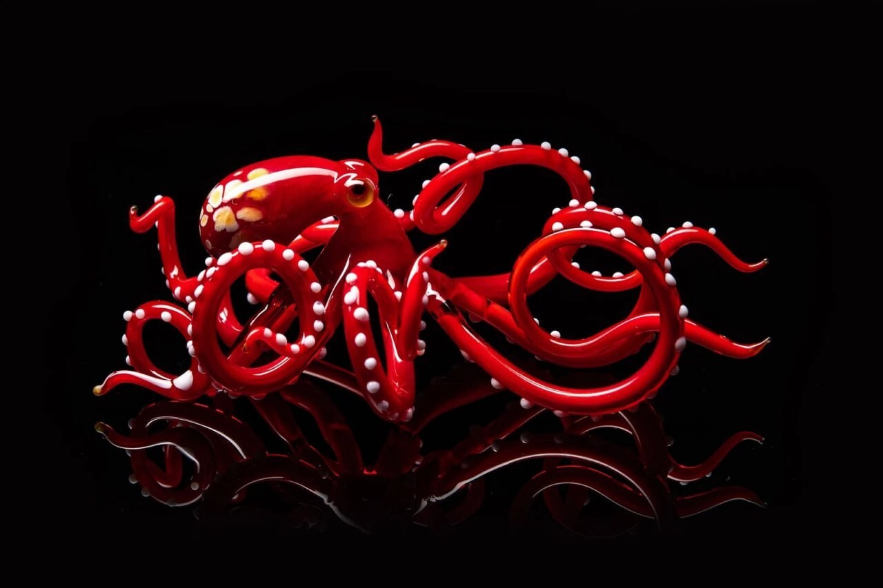 Glass Octopus Sculpture Squid Kraken Cephalopod Blown Glass Octopus Glass