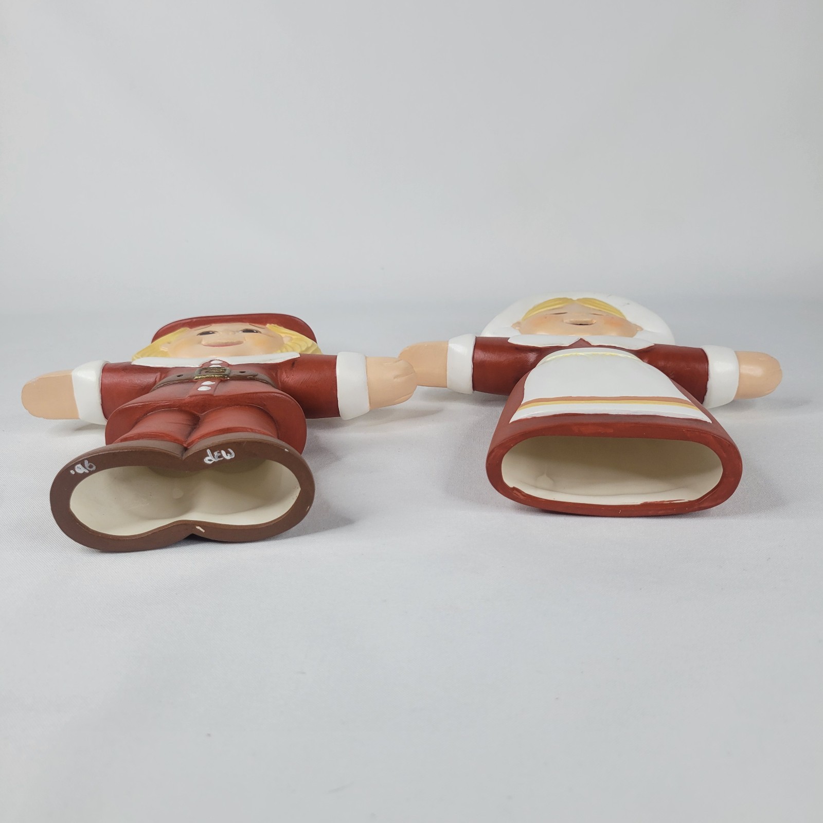 Vtg Set Ceramic Mold Figures Hand Painted 2 Sided Pilgrims Thanksgiving Boy Girl