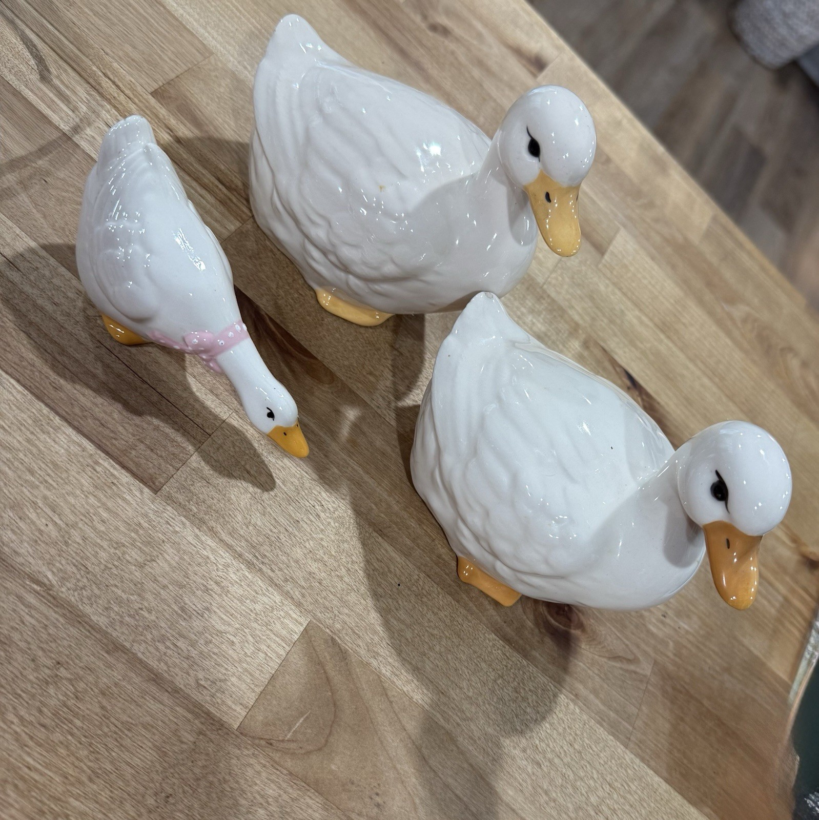 Vtg Cottagecore Duck Family Figurines Set of 3 White Ceramic Geese*EUC*