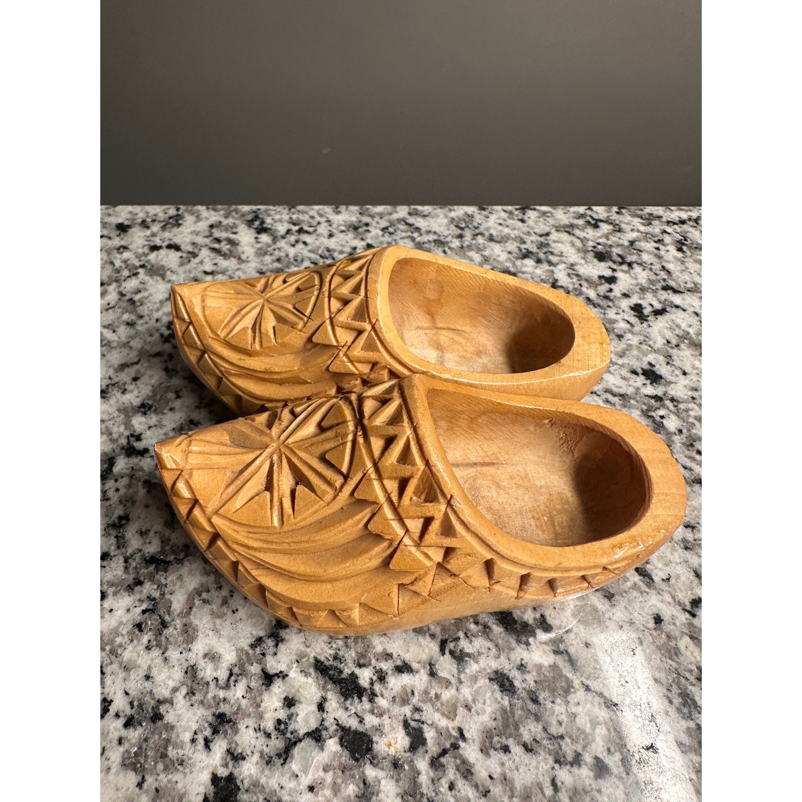 Hand Carved Wooden Clogs Miniatures Pair Folk Art Decorative Shoes