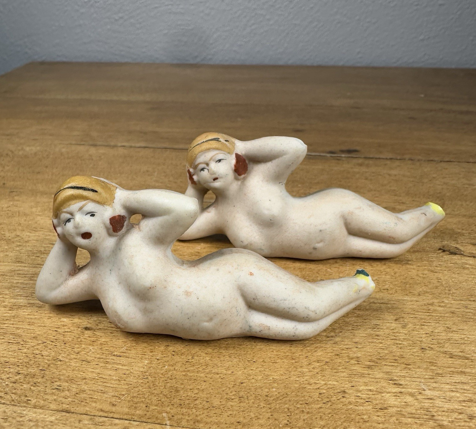 Lot of 2 VTG Mermaid Figurine Chalkware Japan 1950s MCM Reclining Nude READ