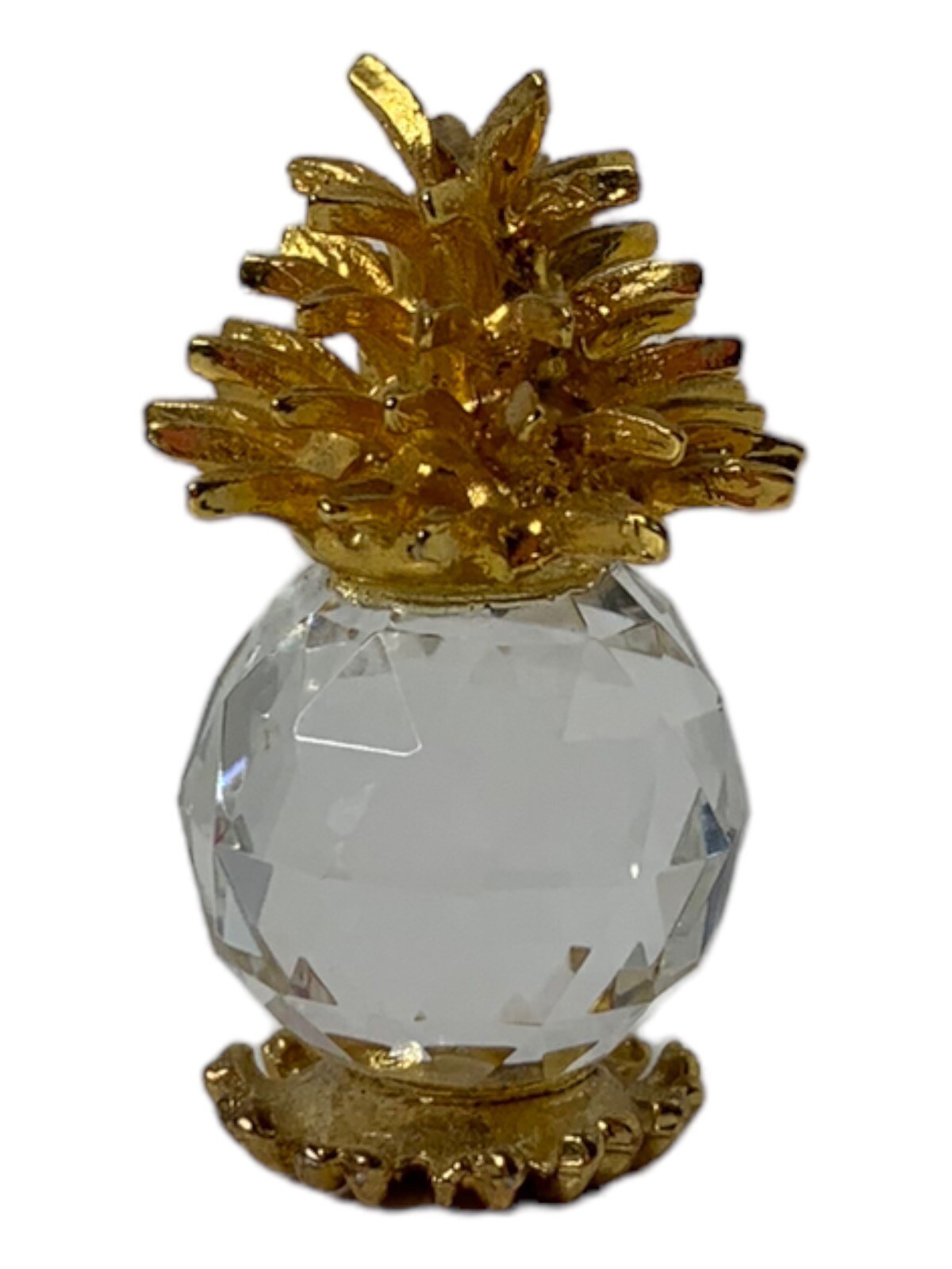 Mini Crystal Glass Figurine Pineapple w/ Gold Toned Leaves 1.50″ Tall x 1″ Wide