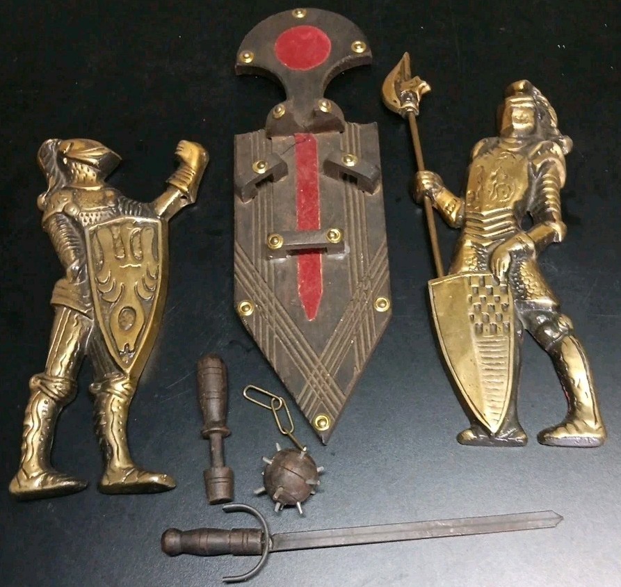 Vintage 1960-1969 Set of 2 Heavy Metal Medieval Knight Wall Hangings