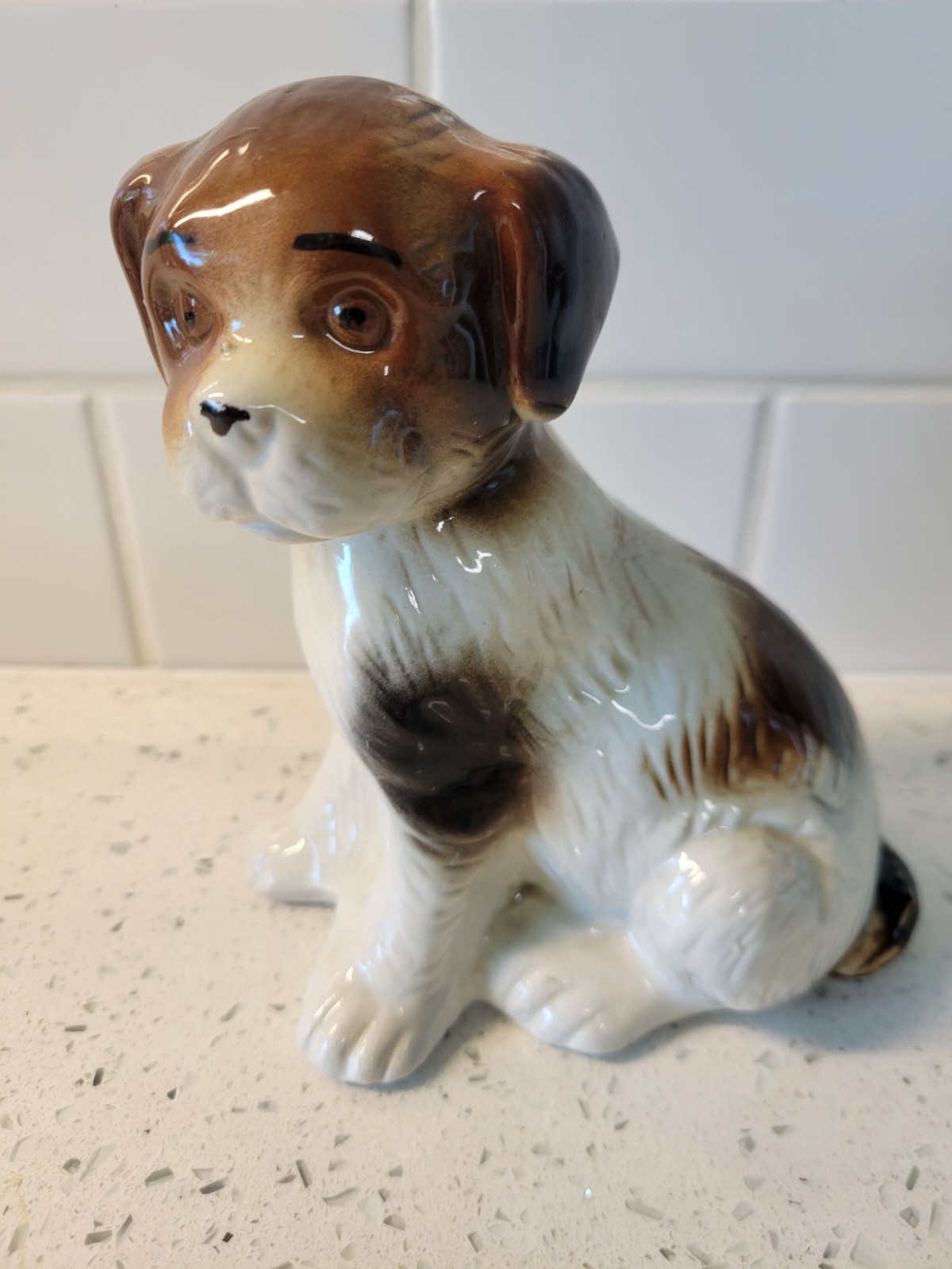 vintage made in Brazil ceramic painted puppy fog figurine