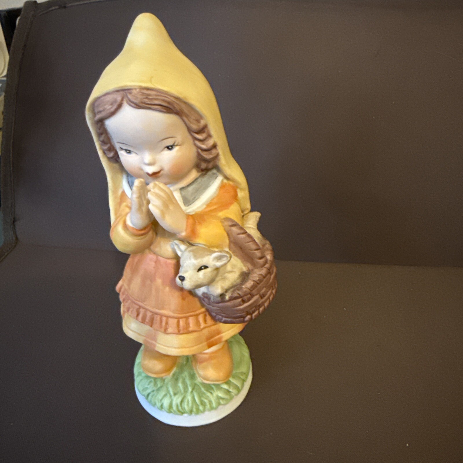 VTG Fine Quality Lego Porcelain Figurine Girl With Puppy in Basket Made in Korea