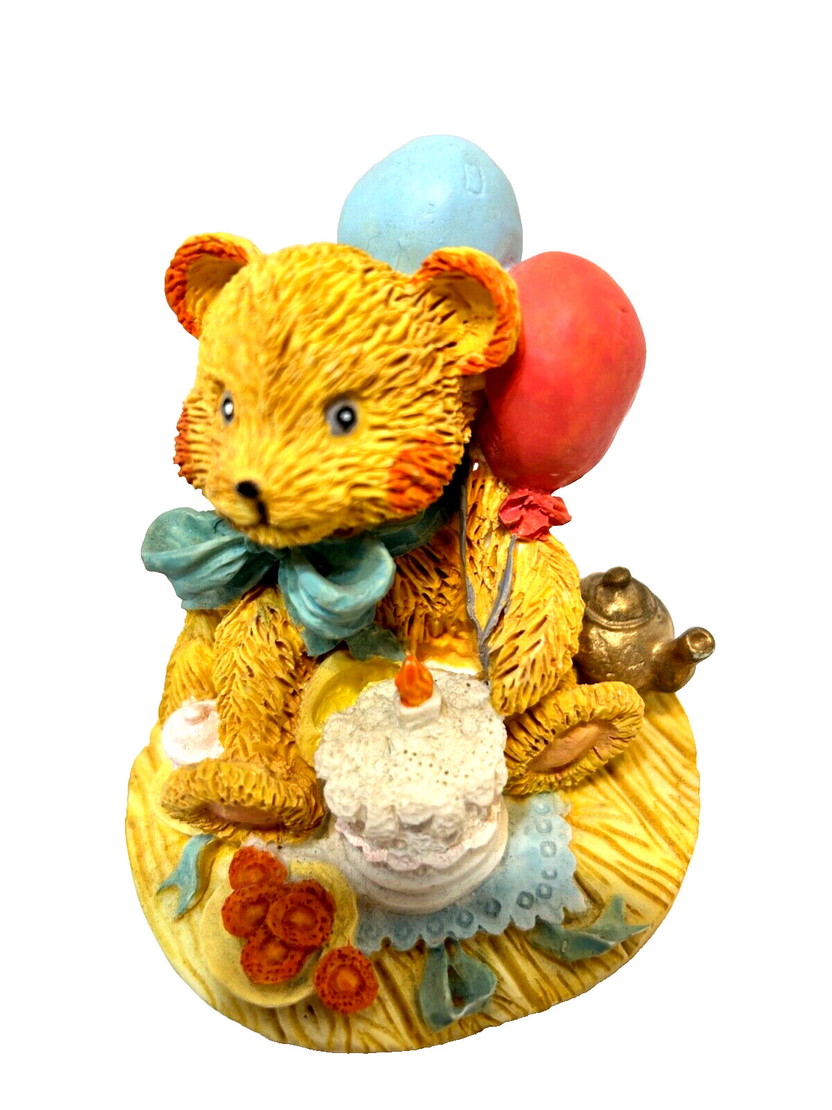 Vintage 1993 Avery Creations Birthday Bear Balloons Cake Resin Figurine 3 inch