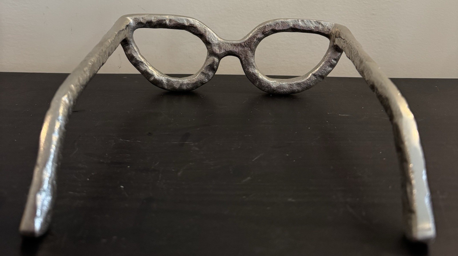Large Retro Cat Eye Glasses Hammered Silver Aluminum Sculpture Home Decor Accent