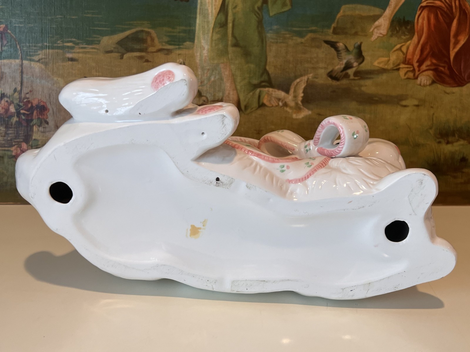 VTG XL EASTER/SPRING BUNNY FIGURINE/SCULPTURE- GLAZED CERAMIC/PORCELAIN-1980’S