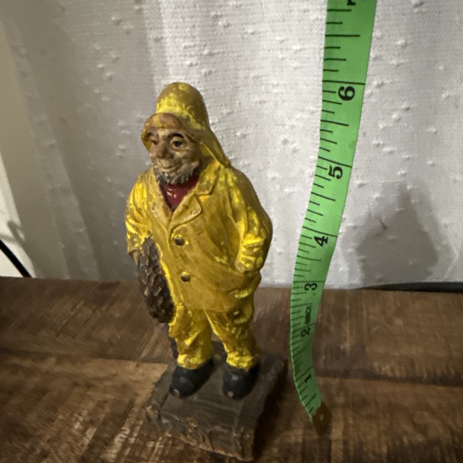 Vintage Hand Carved Fisherman Figurine – Nautical Folk Art Sailor Statue – 6”