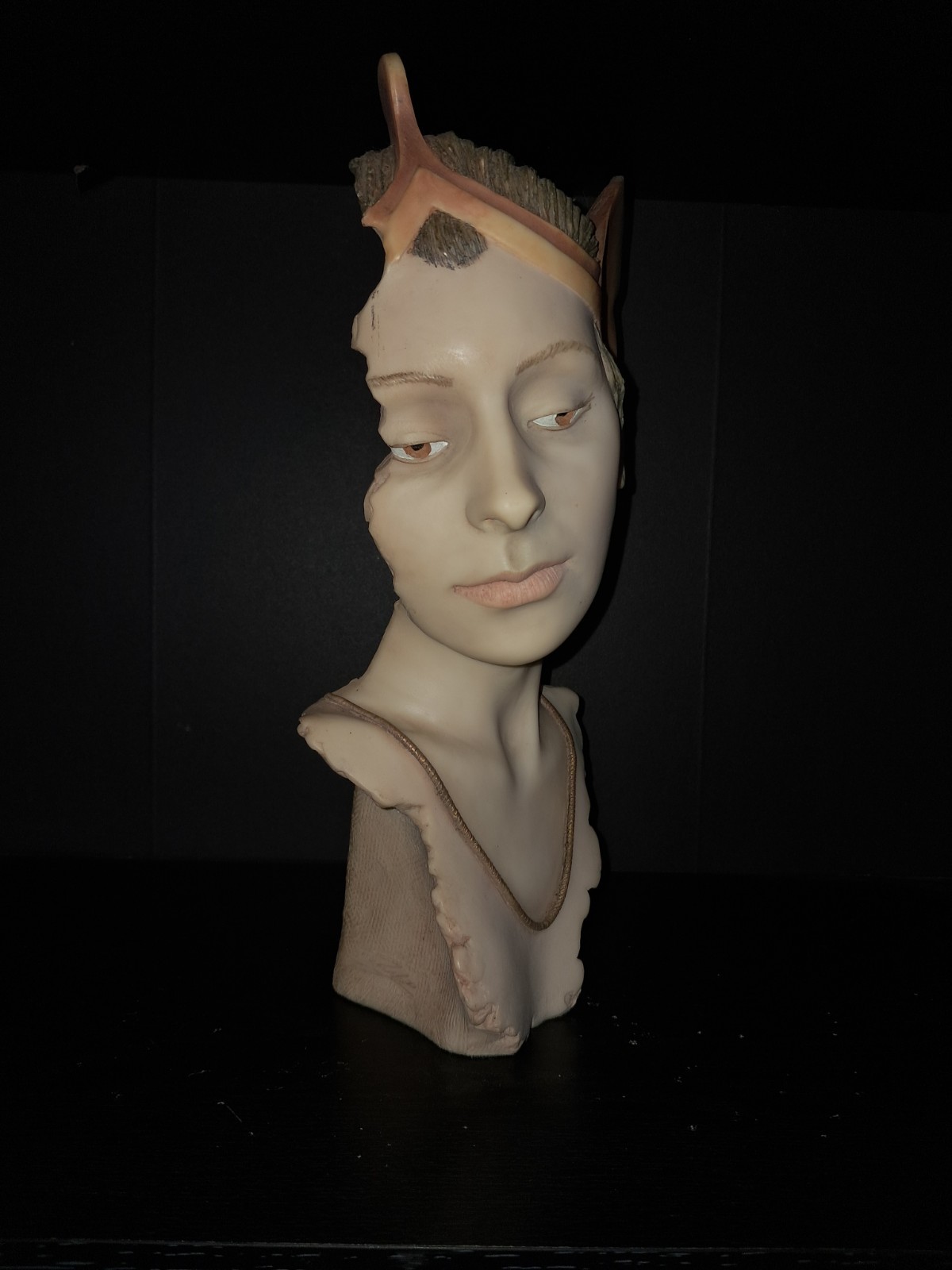 Vintage Fantasy Gothic Female Bust Sculpture – Renaissance / Mythic Decor – 12”