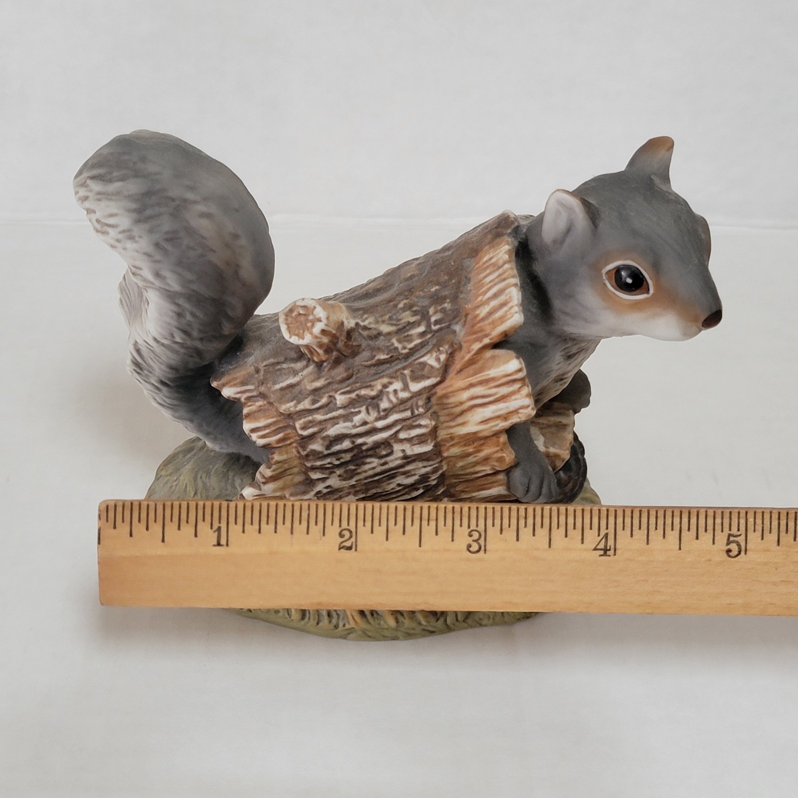 Squirrel In Log Figurine Vintage 1986 Masterpiece Porcelain by HOMCO