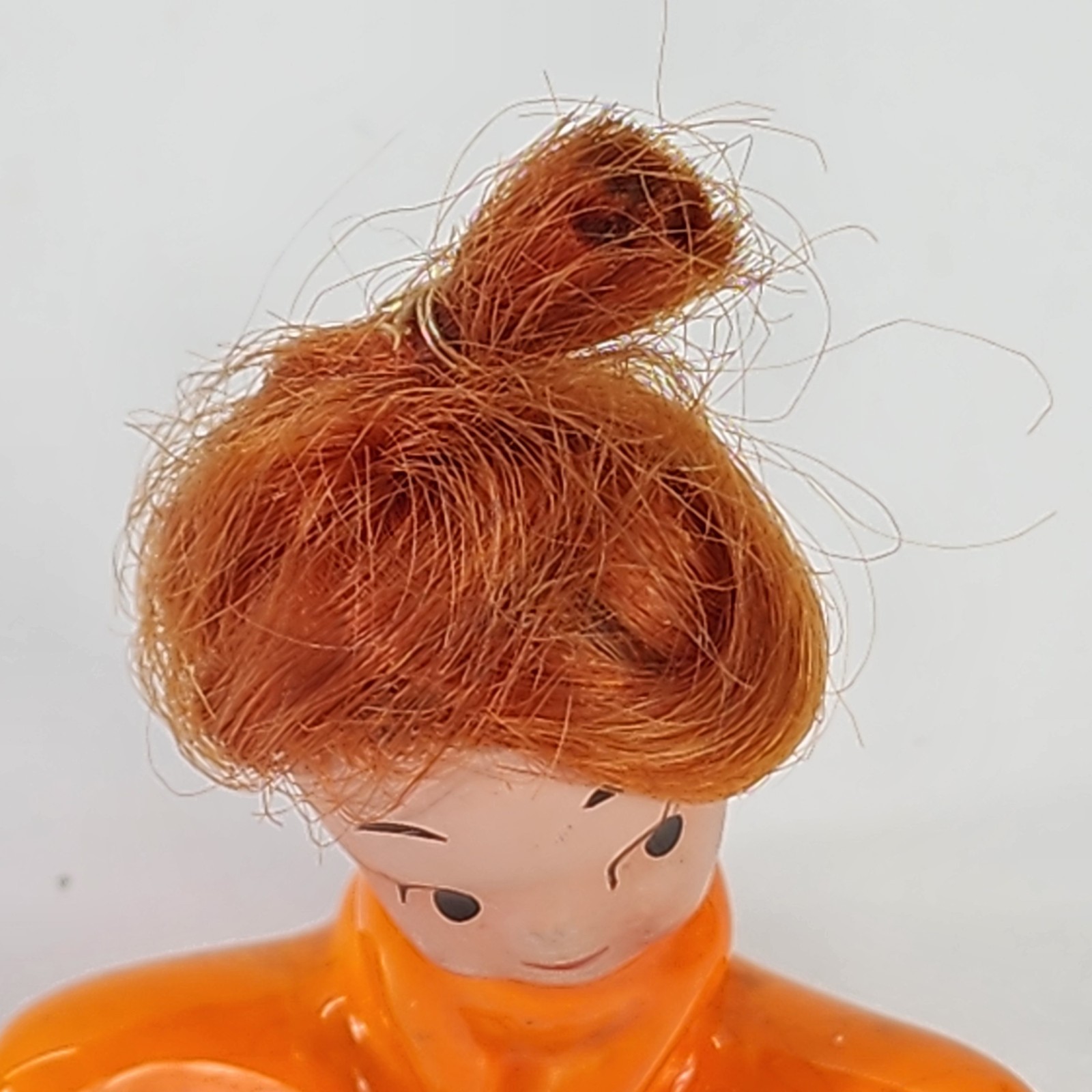 3 Vtg Ceramic Pixies Red Orange Hair Doll Elf Japan National Potteries Co.