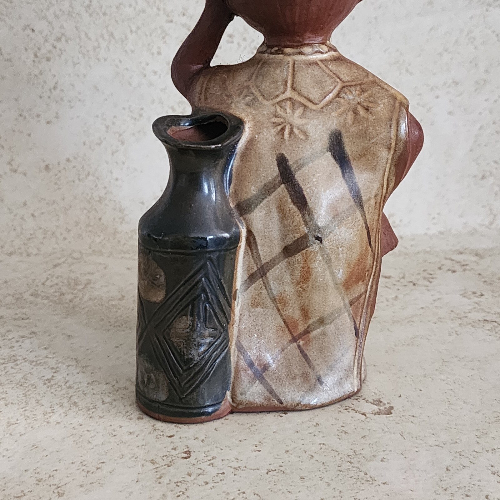 Vintage Redware Thailand Girl Bud Vase Matte Glazed Finish Marked Allied Japan
