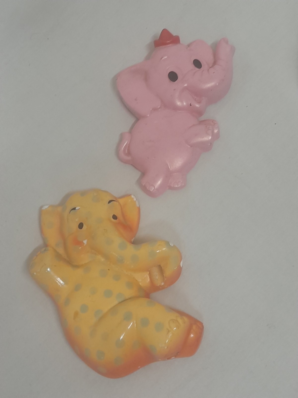 Lot of (2) Chalkware Miller Studios Pink Elephant Wall Hanger Decor 1950s 1970s