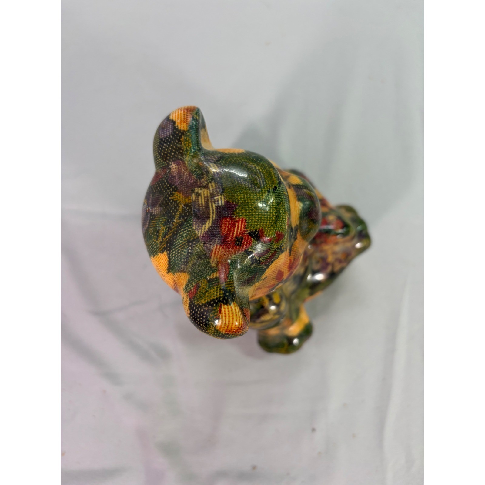 Vintage Joan Baker Floral Patchwork Teddy Bear Tapestry Figurine Cottage Core