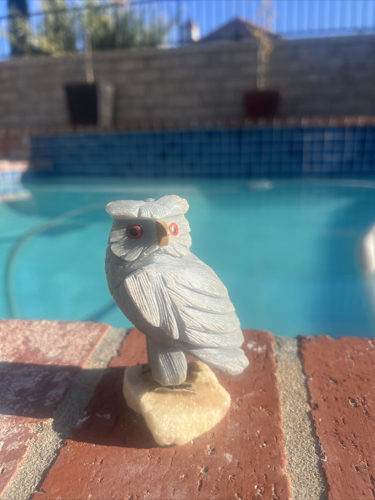 Hand Carved Multigemstone Sculpture Owl Bird Made In Peru . 4.75 Inches Tall