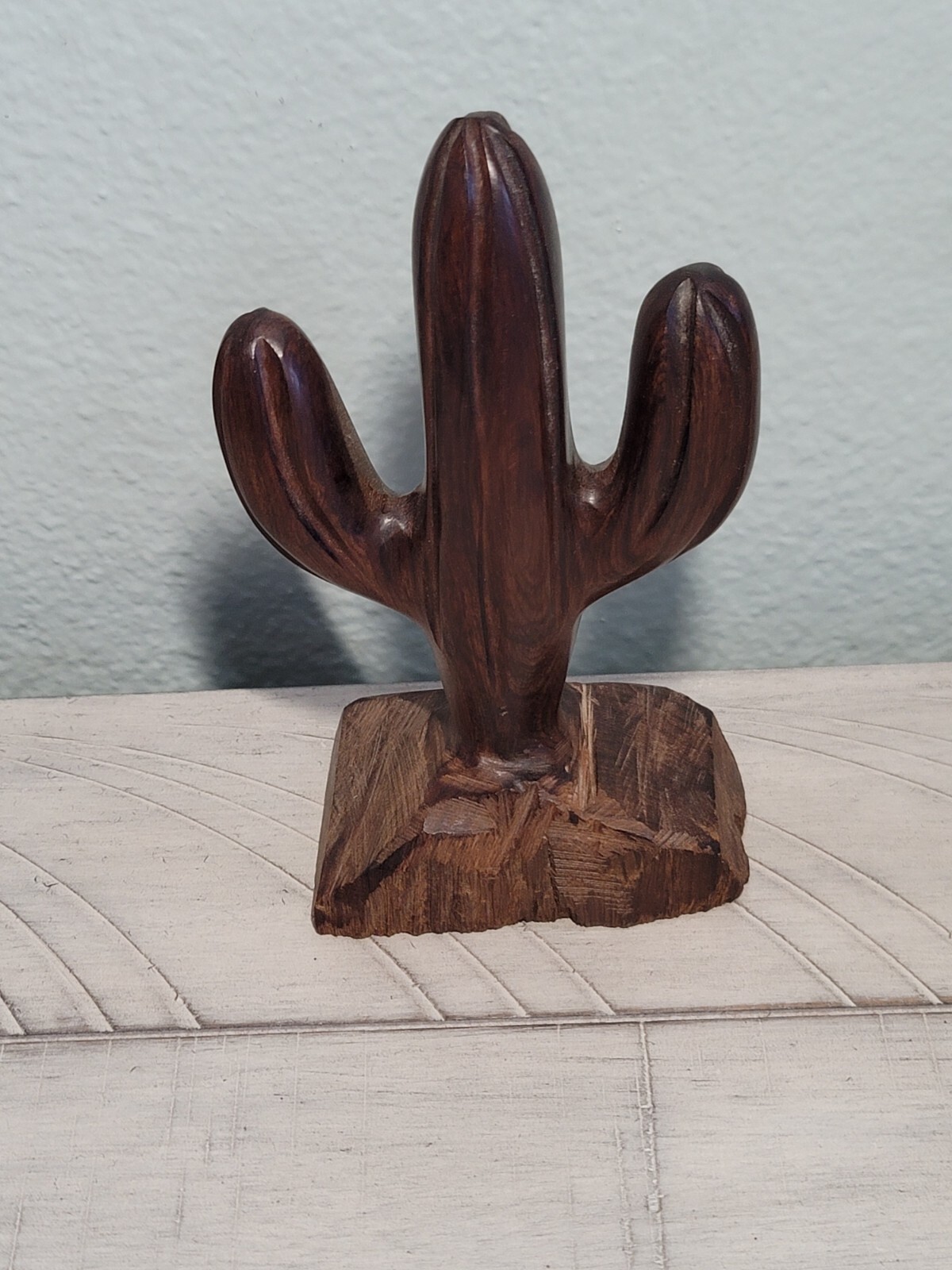 Cactus Solid Wood 6″ Sculpture Wooden Figurine Vintage Hand Carved