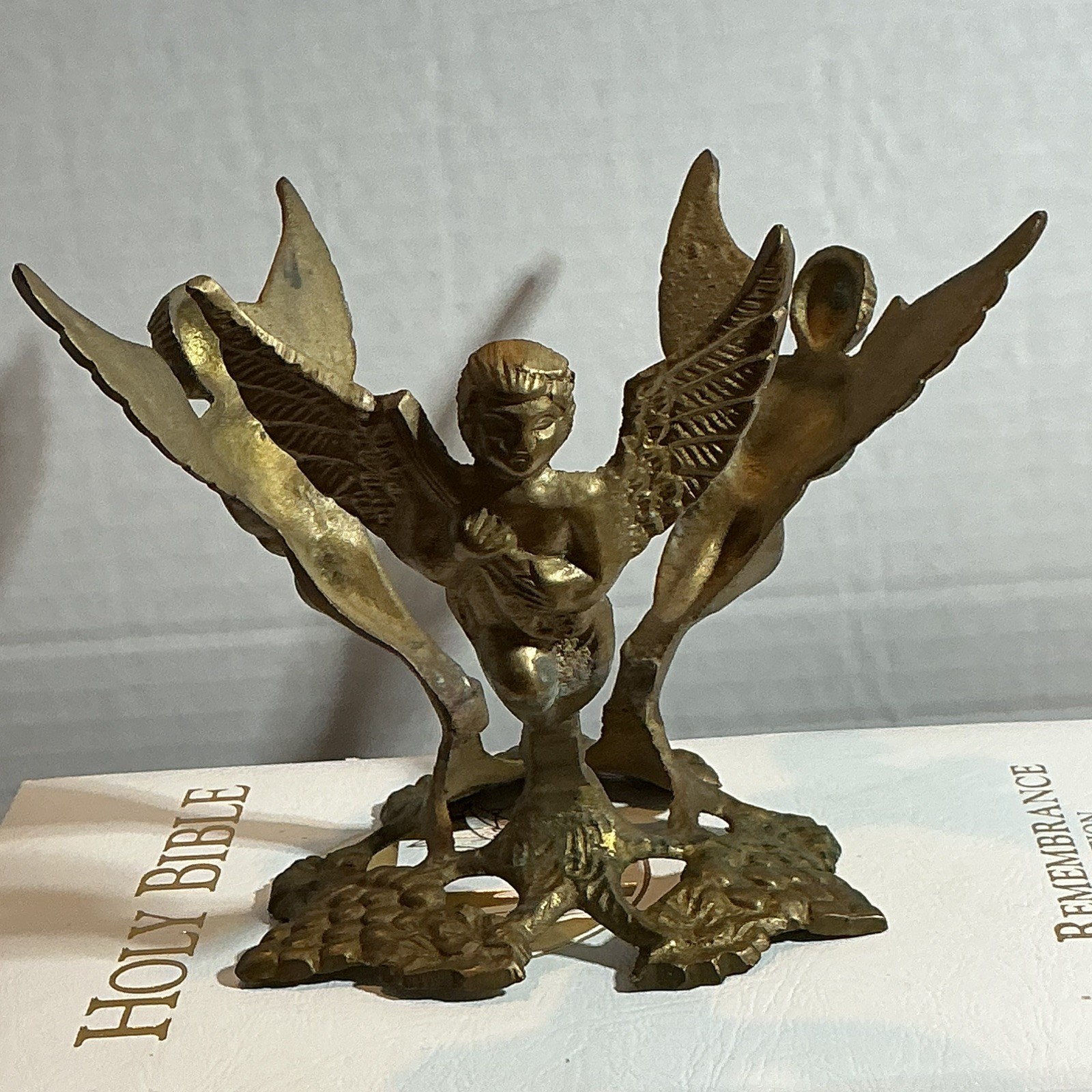 Vintage Brass Angel Cherub Bowl or Candle Holder