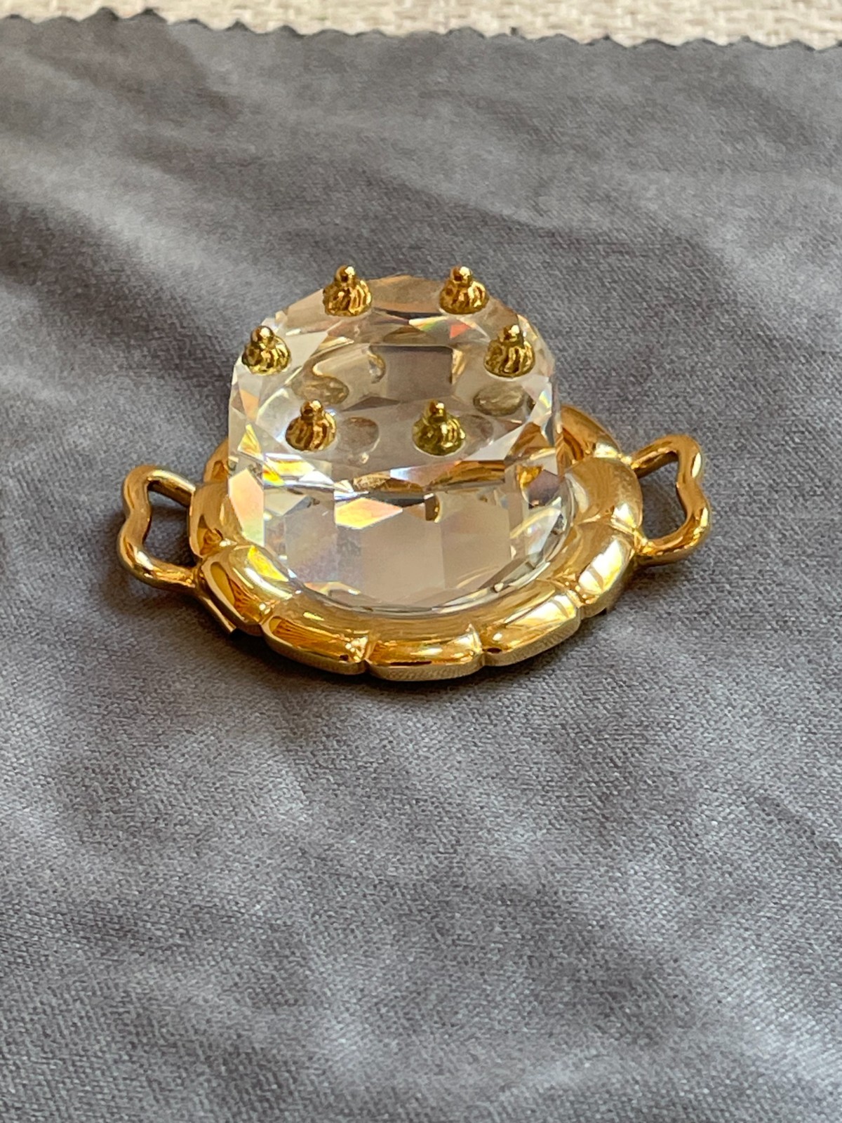 RETIRED SWAROVSKI CRYSTAL MEMORIES BIRTHDAY CAKE & GOLD-PLATED TRAY NO BOX NICE