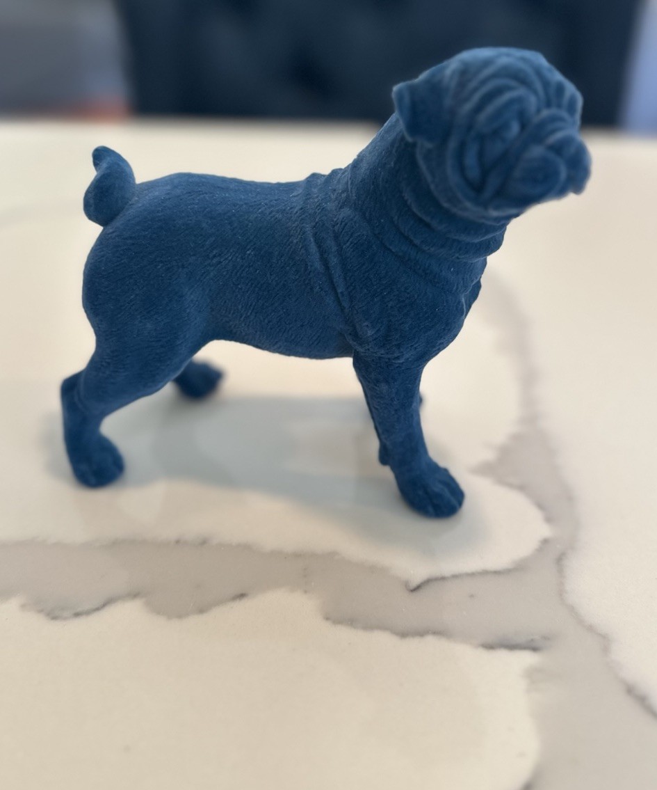 Velvet Finish Fabric Resin Pug Dog Standing Sculpture Figure Figurine 7″