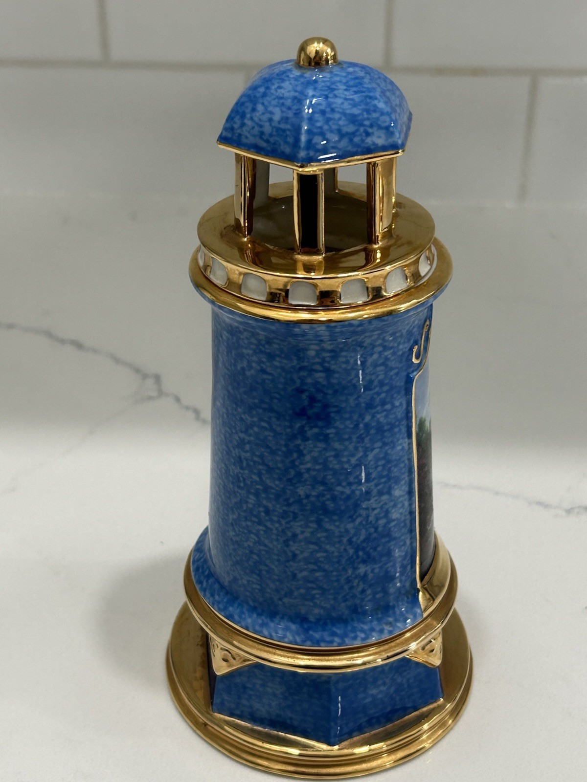 Thomas Kinkade Split Rock Light Illuminated Blue Lighthouse Figure 2004 No Box