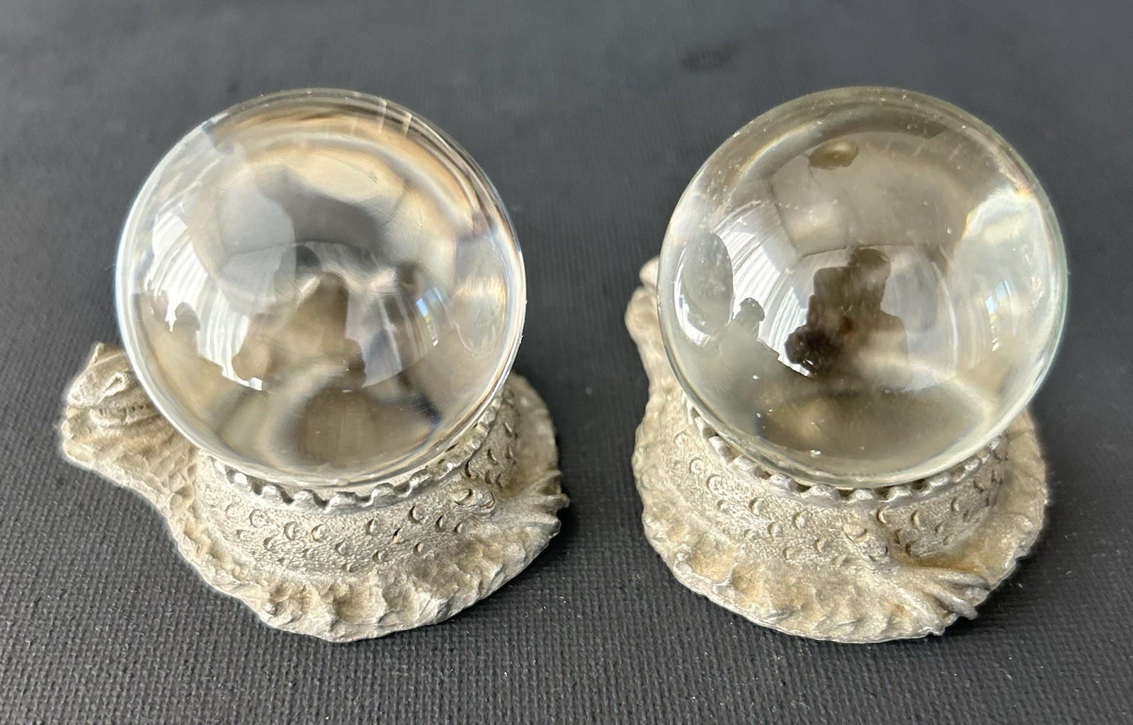 Spoontiques Pewter Fantasy Magic Dragon Serpent Clear Crystal Ball Pair Figurine