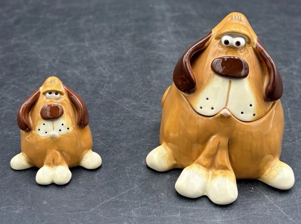 Douglas Russ Berrie Ceramic Whimsical Dog Figurines Trinket Dish Dog Decor