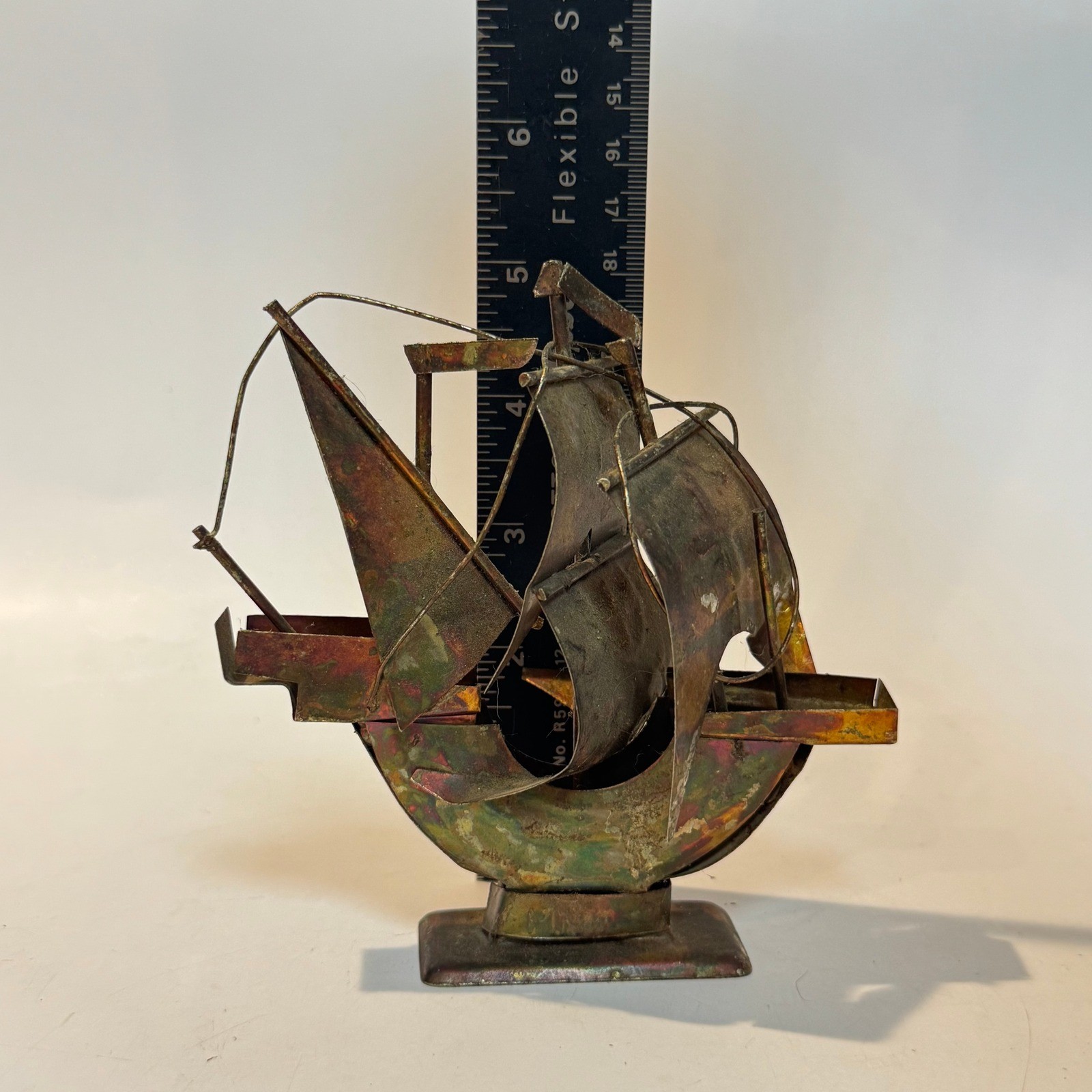 Vintage Pinta Sailing Ship Brutalist Abstract Metal Sculpture Hong Kong 70’s MCM