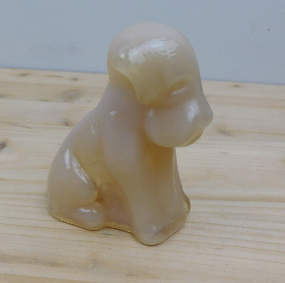 Vintage Degenhart Art Glass Pooch the Dog Figurine “Baby Pink Slag” UV Glow